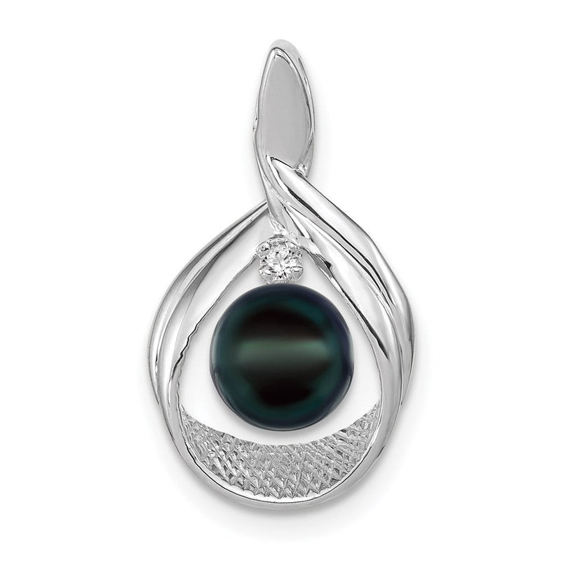14K Weißgold Anhänger mit 7 mm schwarzer FW Zuchtperle und echtem VS Diamant