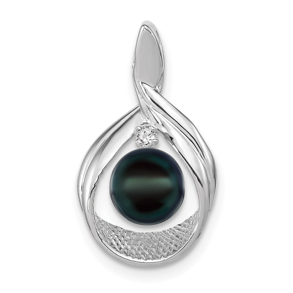 14k Weißgold 7mm Schwarze FW Zuchtperle AAA Echter Diamant Anhänger