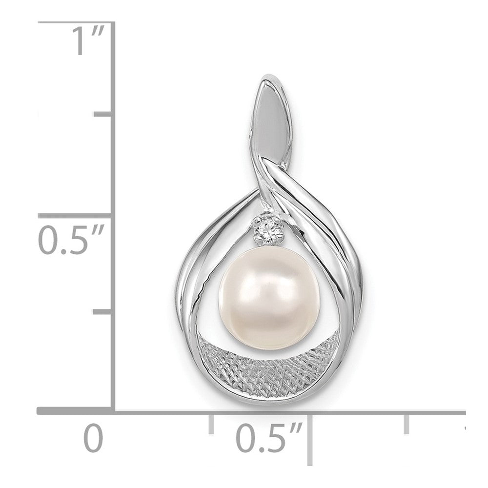 14K Weißgold 7mm Rund Süßwasser Zuchtperle Aa Diamant Anhänger