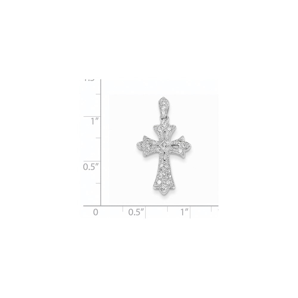 14k Weißgold Fleur-de-Lis Diamant-Kreuz-Anhänger (echter Diamant)