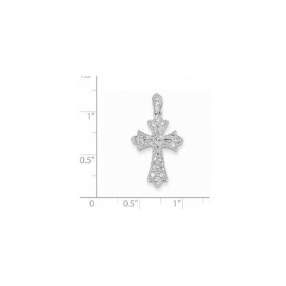 14k Weißgold Fleur-de-Lis Diamant-Kreuz-Anhänger (echter Diamant)