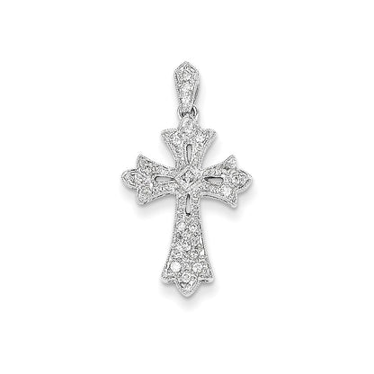 14k Weißgold Fleur-de-Lis Diamant-Kreuz-Anhänger (echter Diamant)
