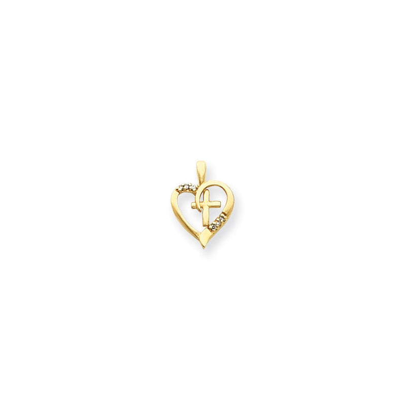 14K Diamant-Anhänger mit Herz und Kreuz, Qualität AA