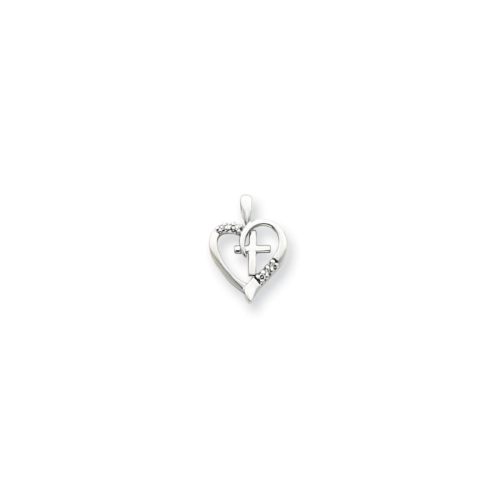 14K Weißgold Anhänger mit VS Diamant, Herz und Kreuz