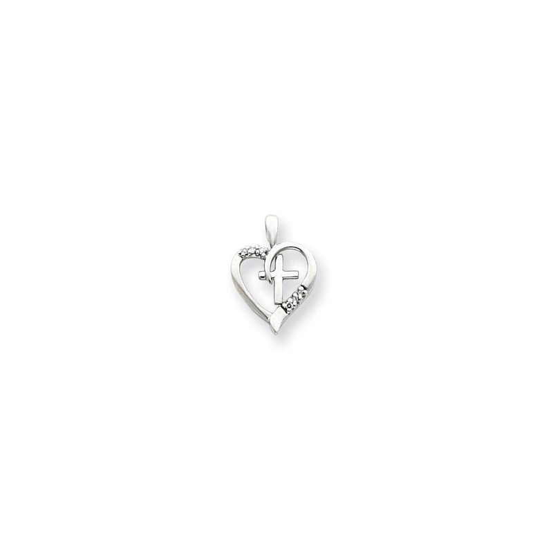14K Weißgold-Anhänger mit Herz und Kreuz, besetzt mit AA-Diamanten