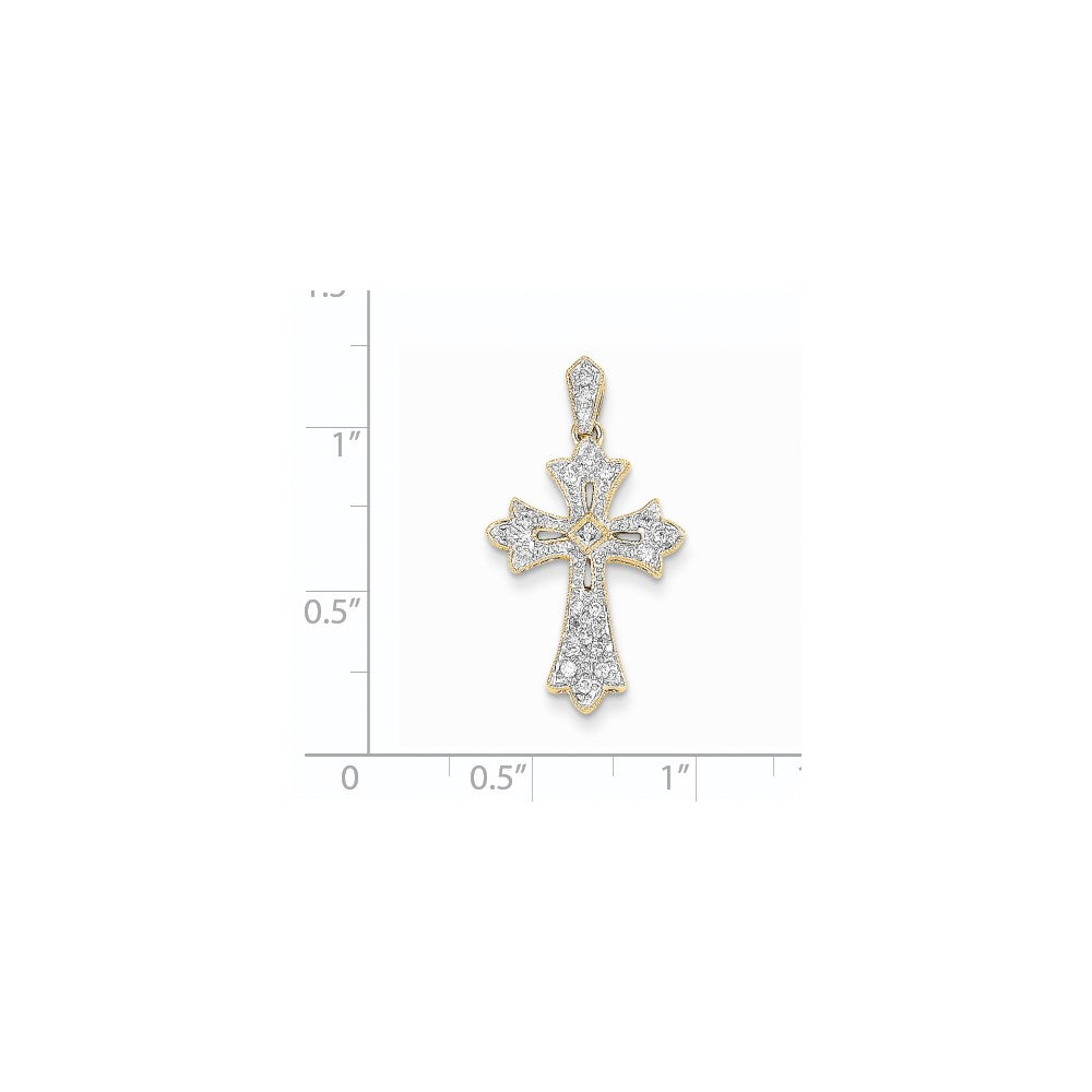 14K Gelbgold Filigran-Kreuzanhänger mit echten Diamanten