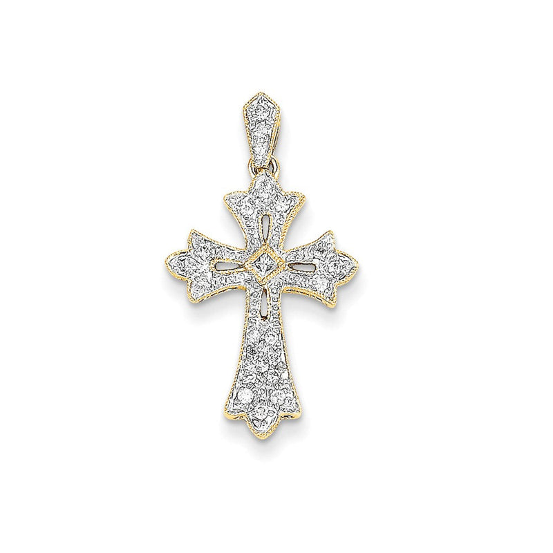14K Gelbgold Filigran-Kreuzanhänger mit echten Diamanten