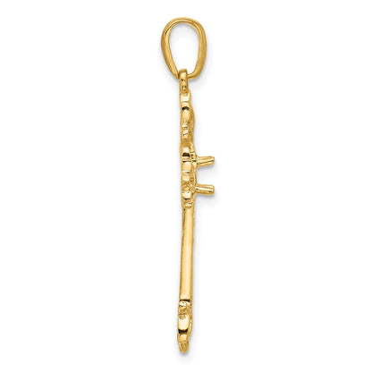14K Gelbgold Kreuzanhänger mit ovalem rosa Turmalin, 5x3 mm