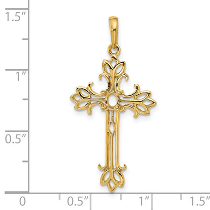 14K Gelbgold Kreuzanhänger mit ovalem rosa Turmalin, 5x3 mm