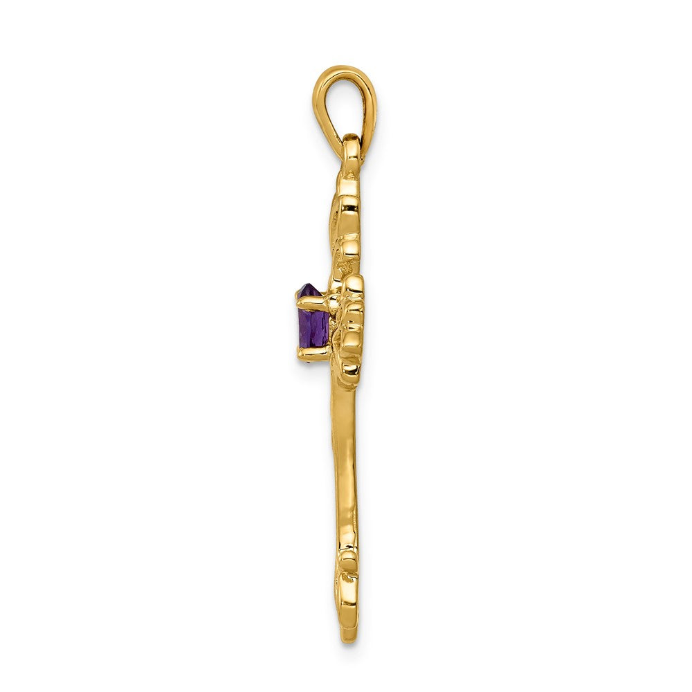 14K Gelbgold Poliert Amethyst Kreuz Anhänger