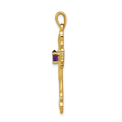 14K Gelbgold Poliert Amethyst Kreuz Anhänger