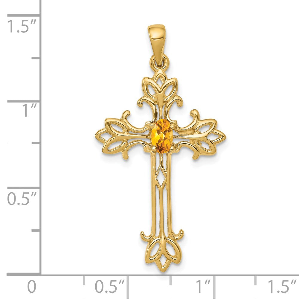 14K 5x3mm Ovaler Citrin-Kreuz-Anhänger