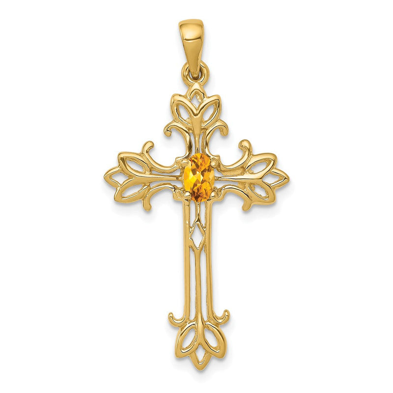 14K 5x3mm Ovaler Citrin-Kreuz-Anhänger