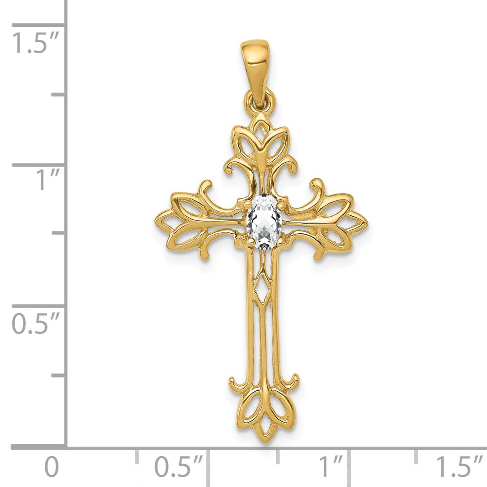 14K 5x3mm Ovaler Zirkonia-Kreuzanhänger