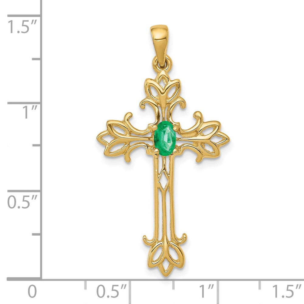 14K Gelbgold 5x3mm ovaler Smaragd-Kreuzanhänger