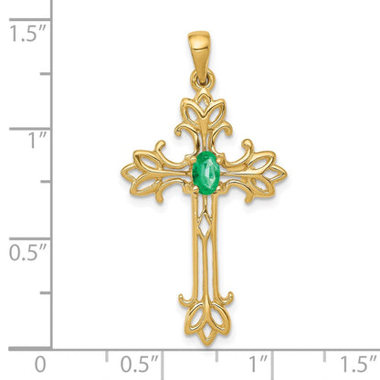 14K Gelbgold 5x3mm ovaler Smaragd-Kreuzanhänger
