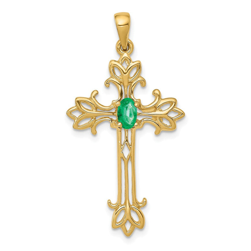 14K Gelbgold 5x3mm ovaler Smaragd-Kreuzanhänger
