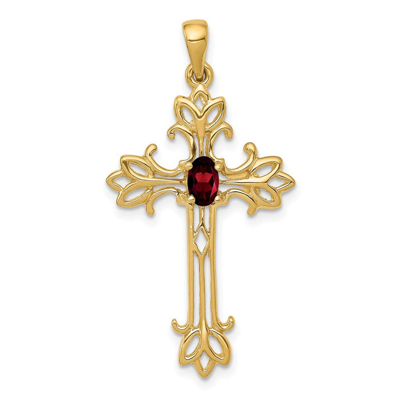 14K Kreuz-Anhänger mit ovalem Granat, 5x3 mm