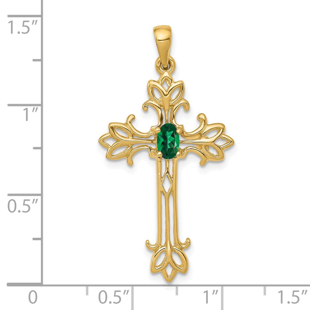 14K Gold Anhänger Kreuz mit ovalem 5x3mm Mount-St.-Helens-Stein