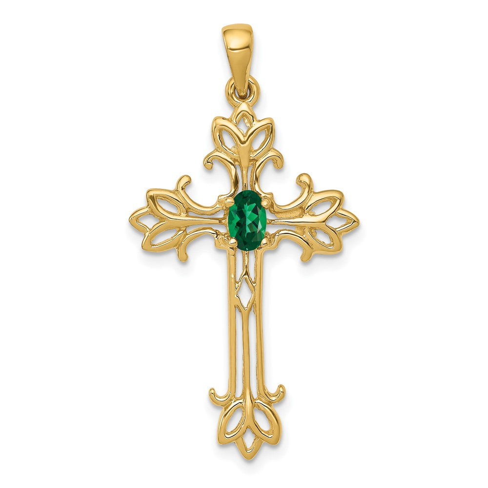14K Gold Anhänger Kreuz mit ovalem 5x3mm Mount-St.-Helens-Stein