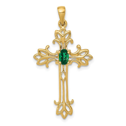 14K Gold Anhänger Kreuz mit ovalem 5x3mm Mount-St.-Helens-Stein