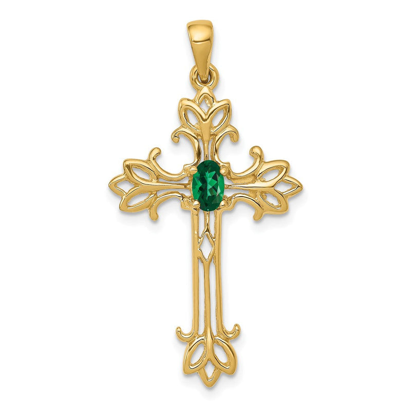 14K Gold Anhänger Kreuz mit ovalem 5x3mm Mount-St.-Helens-Stein