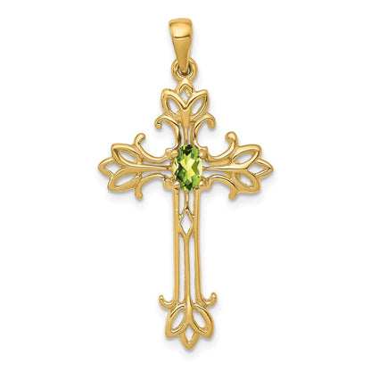 14K 585 Gelbgold Kreuz-Anhänger mit 5x3 mm ovalem Peridot
