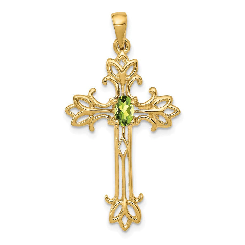 14K 585 Gelbgold Kreuz-Anhänger mit 5x3 mm ovalem Peridot