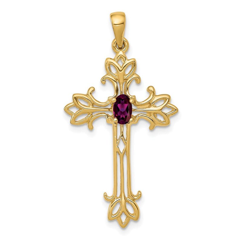 14K Gelbgold 5x3mm Ovaler Rhodolith-Granat-Kreuzanhänger
