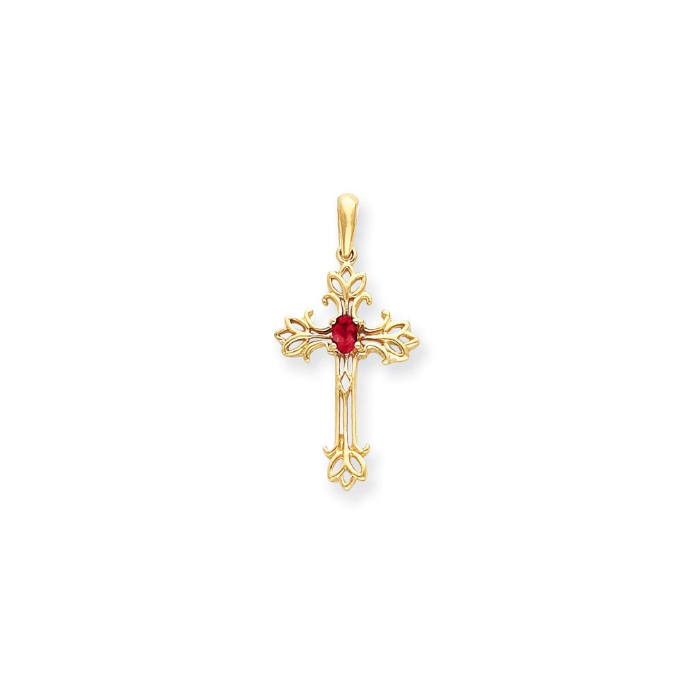 14K Gelbgold Kreuzanhänger mit 5x3 mm ovalem Rubin