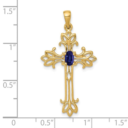 14K 5x3 mm Ovaler Saphir Kreuzanhänger