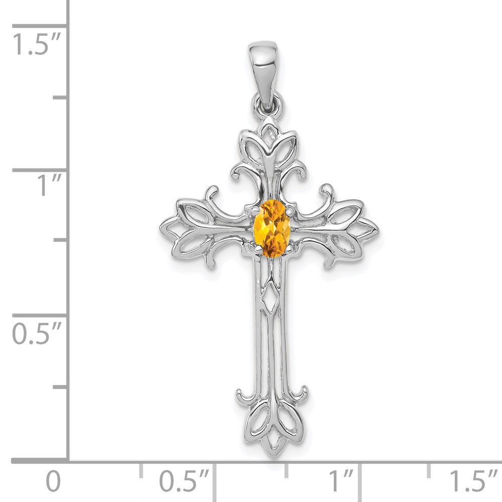 14K Weißgold Citrin oval 5x3mm Kreuz-Anhänger