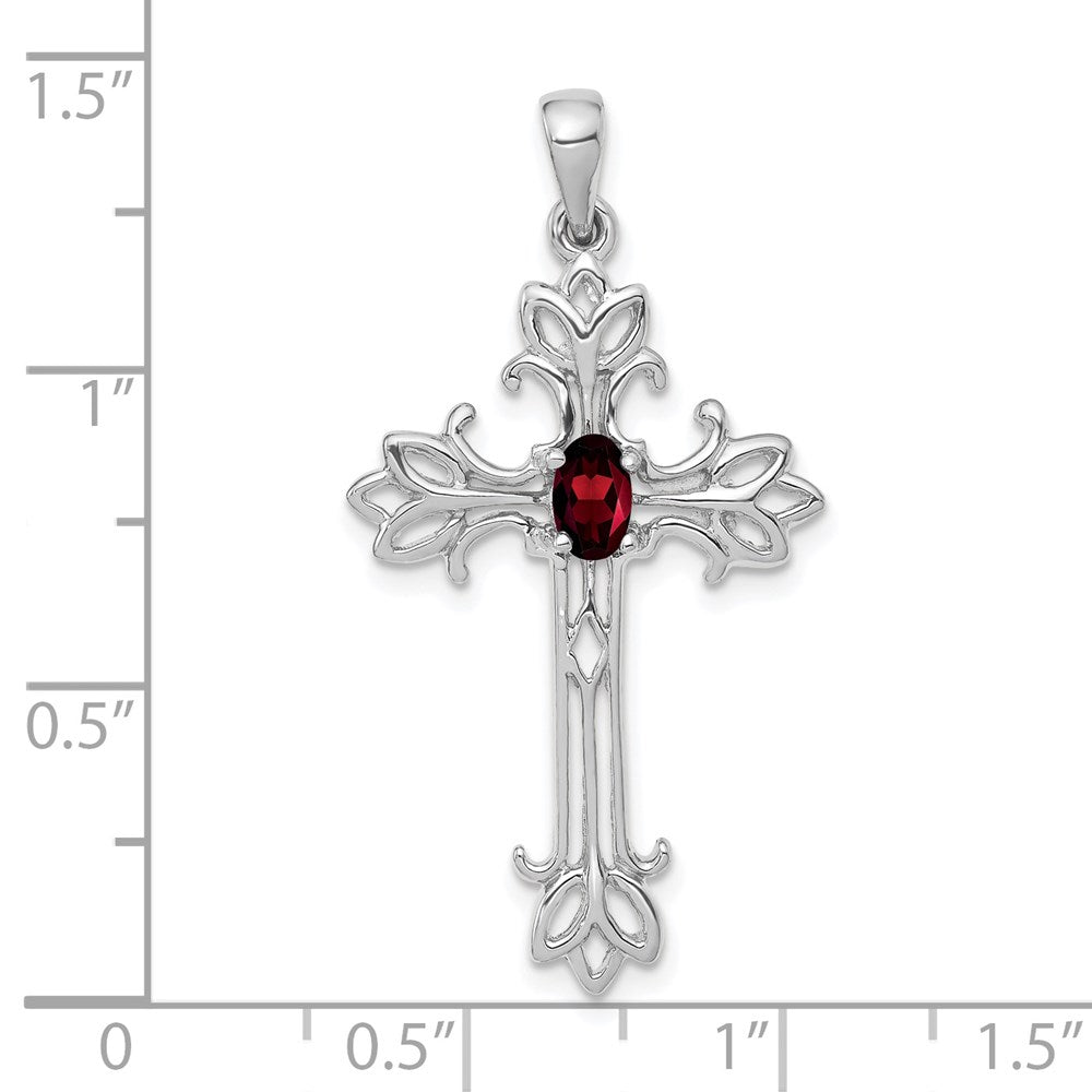 14K Weißgold Anhänger mit ovalem Granat (5x3mm) in Kreuzform