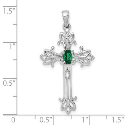 14K Weißgold Anhänger mit Kreuz und Oval-Fassung, 5x3mm, Mount-St.-Helens-Obsidian