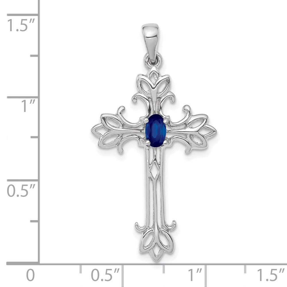 14k Weißgold Kreuz-Anhänger mit 0,35 ct. Saphir