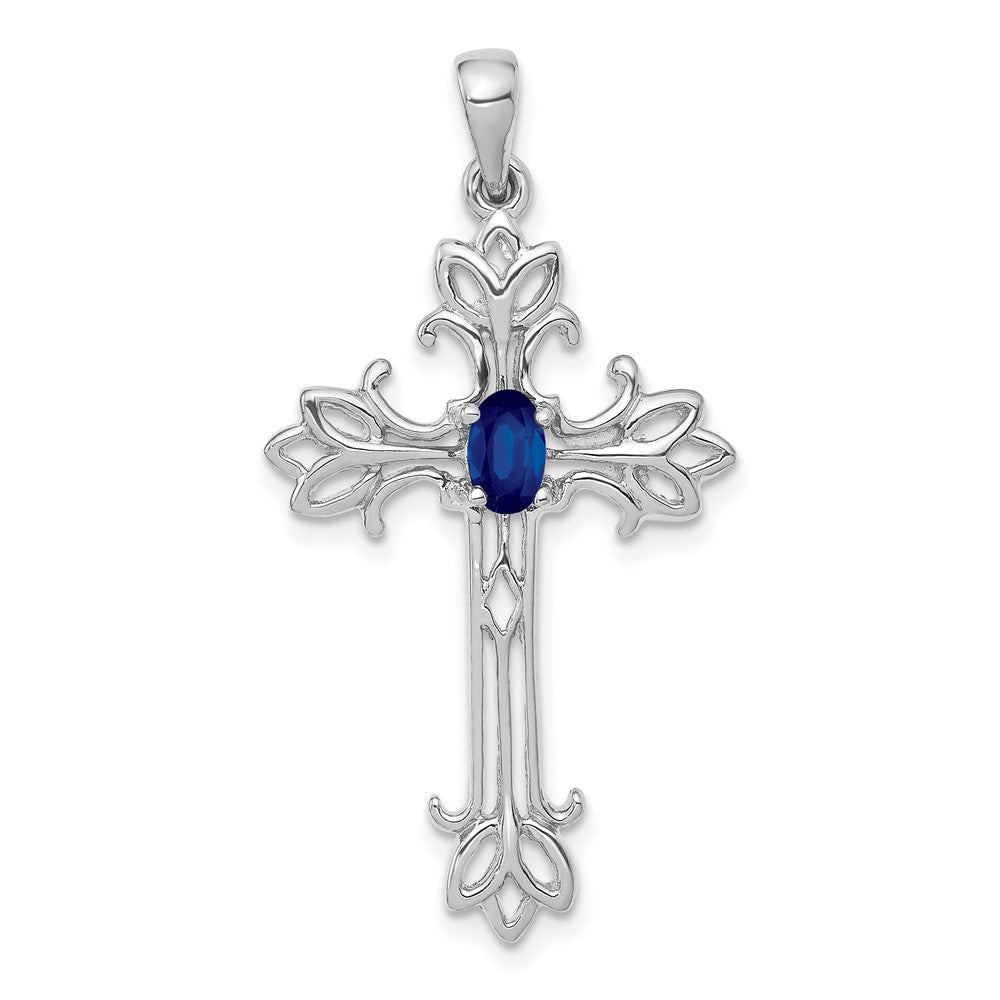 14k Weißgold Kreuz-Anhänger mit 0,35 ct. Saphir