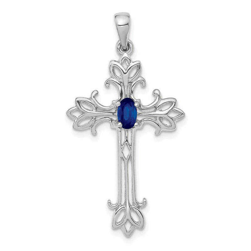 14k Weißgold Kreuz-Anhänger mit 0,35 ct. Saphir
