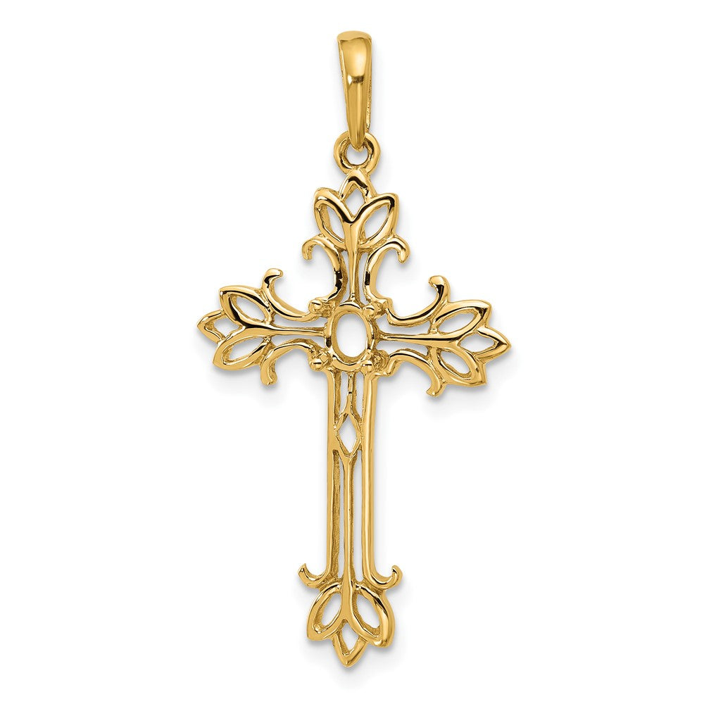 14K Gelbgold Kreuzanhänger mit ovalem rosa Turmalin, 5x3 mm