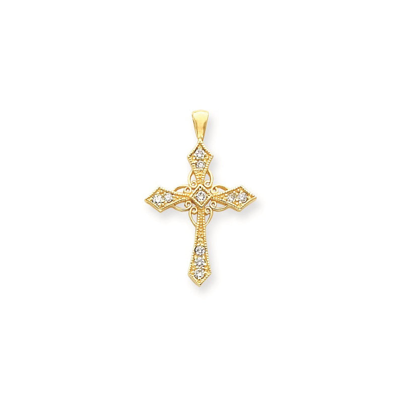 14K Gelbgold Diamant-Kreuzanhänger AAA