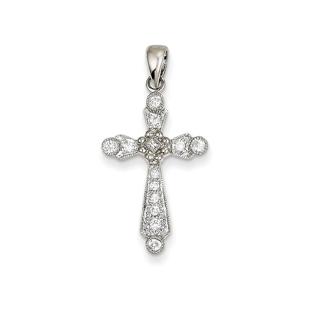 14K Weißgold Kreuz-Anhänger mit echten Diamanten