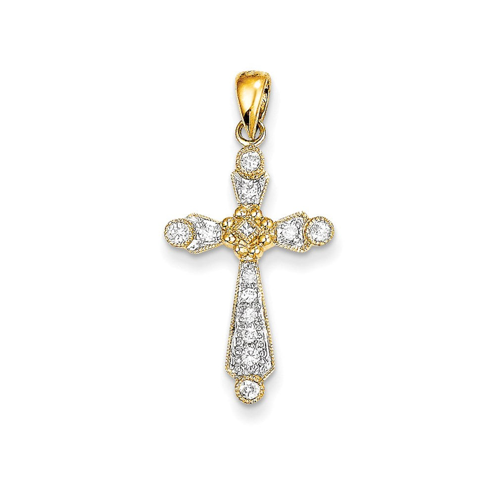 14K Gelbgold Kreuzanhänger mit echten Diamanten