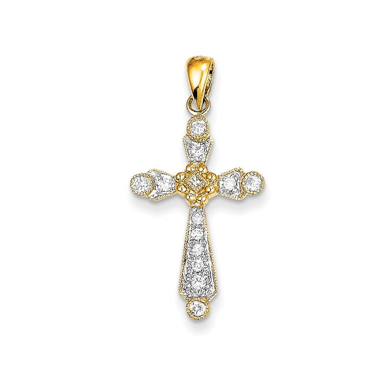 14K Gelbgold Kreuzanhänger mit echten Diamanten