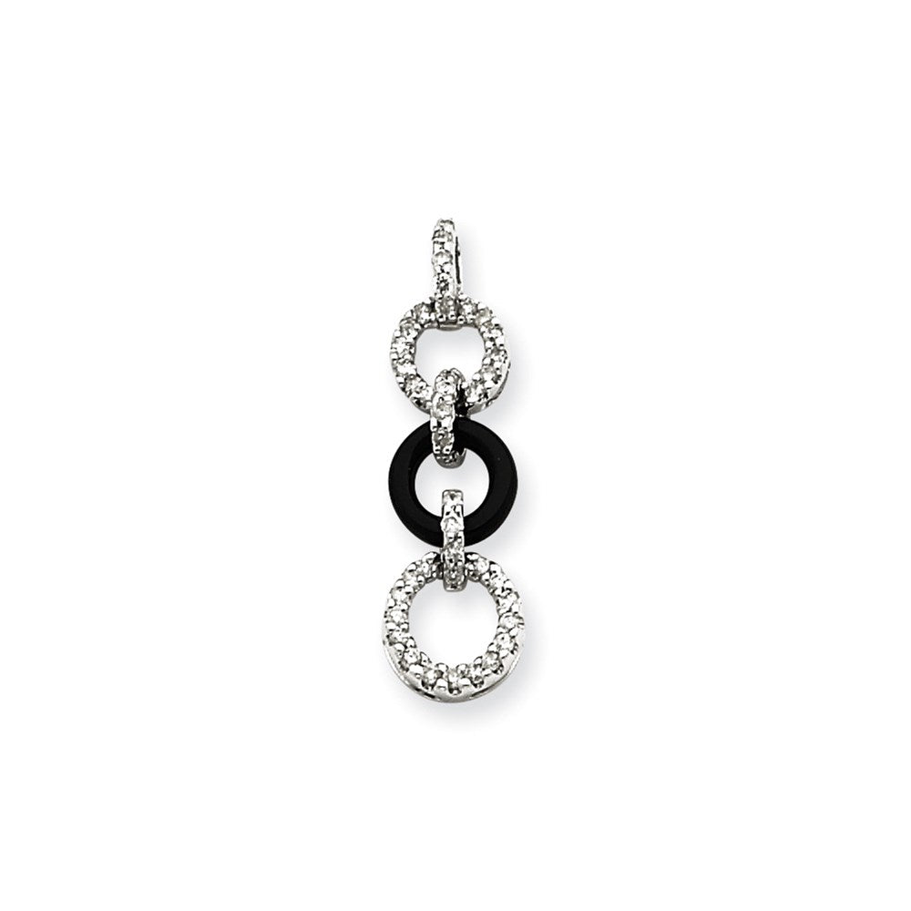 14K Weißgold Kreisanhänger mit echtem Diamant und Onyx