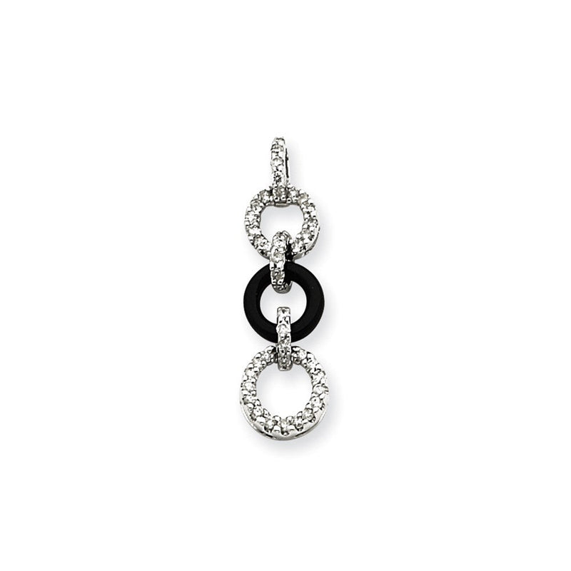 14K Weißgold Kreisanhänger mit echtem Diamant und Onyx