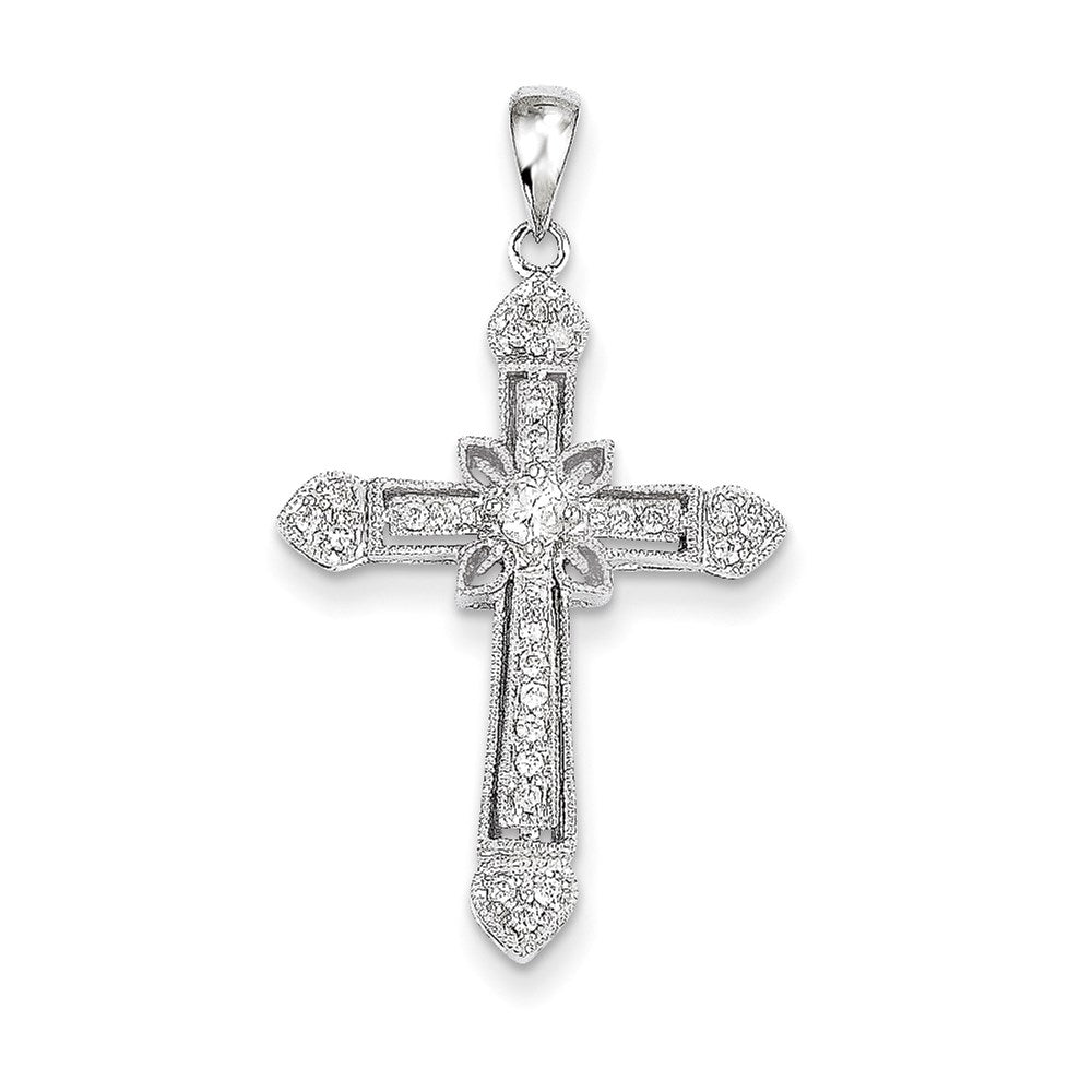 14K Weißgold Filigran-Kreuzanhänger mit echten Diamanten
