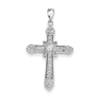14K Weißgold Filigran-Kreuzanhänger mit echten Diamanten