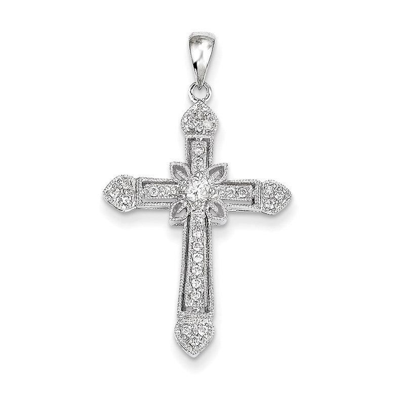 14K Weißgold Filigran-Kreuzanhänger mit echten Diamanten
