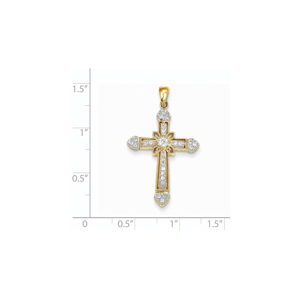 14K Gelbgold Kreuzanhänger mit echten Diamanten