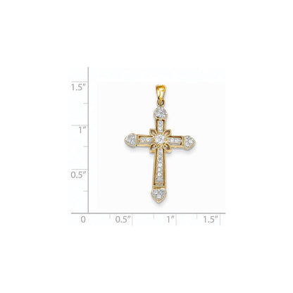 14K Gelbgold Kreuzanhänger mit echten Diamanten