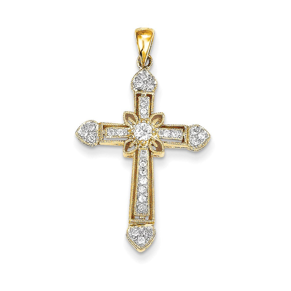 14K Gelbgold Kreuzanhänger mit echten Diamanten